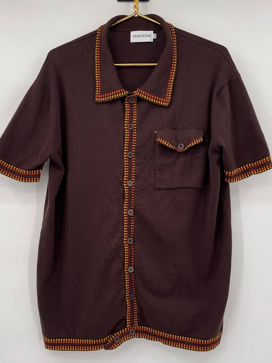 OXKNITSTORE Men’s Brown Knit Button-Up Shirt XXXL 100% Cotton - Picture 1 of 13